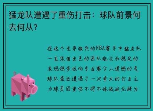 猛龙队遭遇了重伤打击：球队前景何去何从？